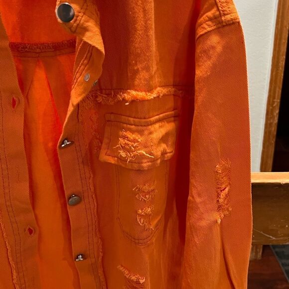 New Orange Distressed HI/Low Button-Up Shirt Great Layering Top. #055 - Picture 4 of 8